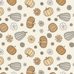 Pumpkin Floral Beige Rotated - large scale