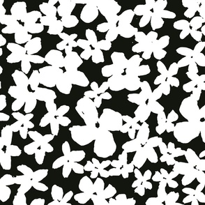 Hand Painted Inky Floral Silhouette | XLg Black & White
