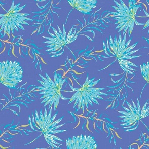 Palm leaves blue tropical aqua by Jac Slade