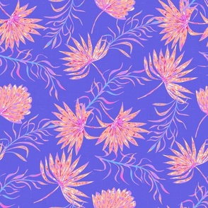 Palm leaves blue tropical pink by Jac Slade