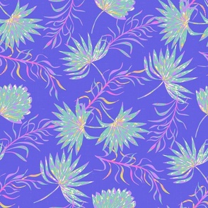 Palm leaves blue tropical mint green by Jac Slade