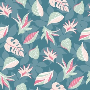 Tropical leaves Teal pink Jac Slade