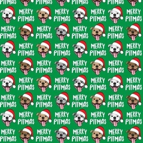 (1" scale) Merry Pitmas - pit bull Santa hats - pitties - green - Christmas dogs -C21