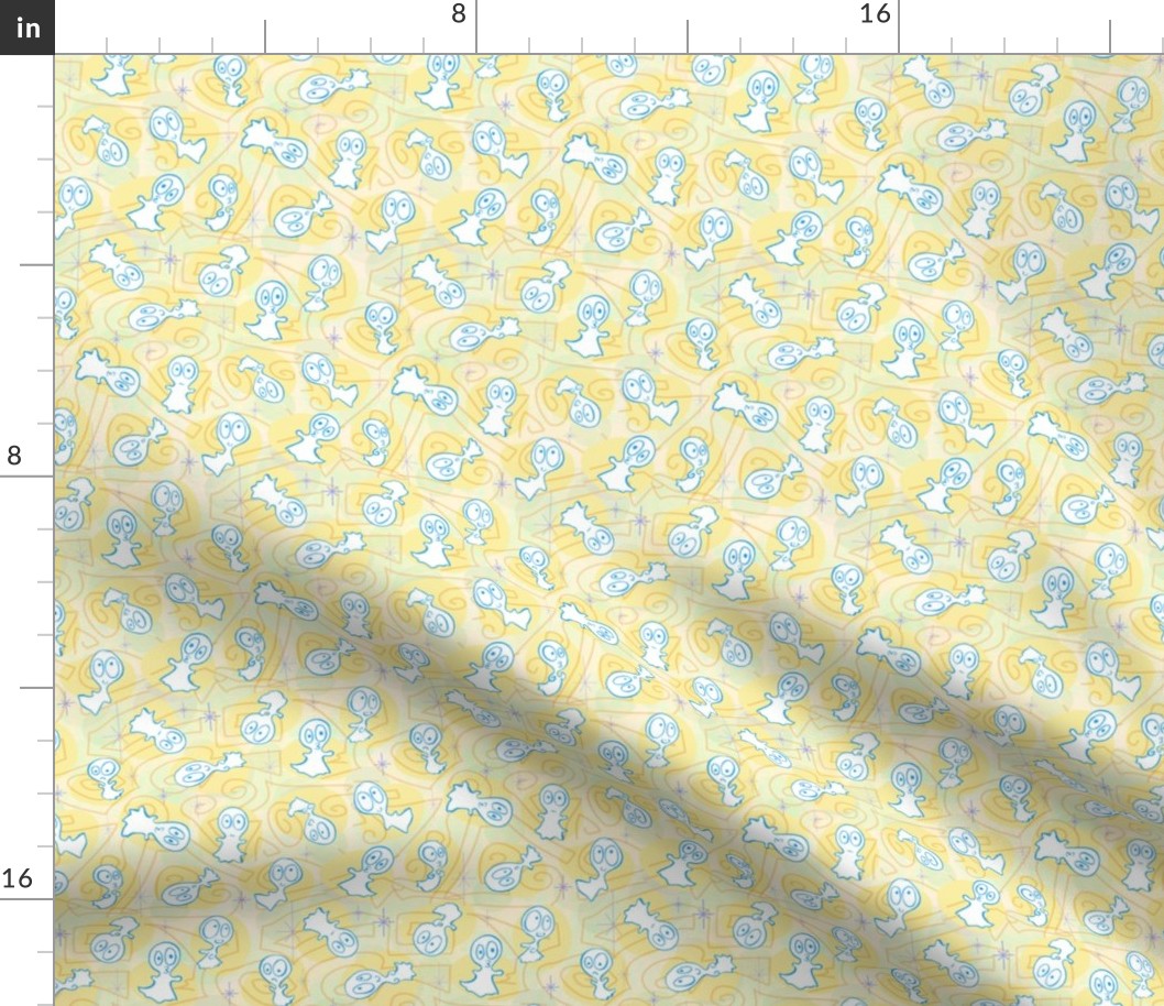 Ditsy Ghost-ies - Halloween pastel ghosts - ditsy Halloween Pastels - Yellow, Aqua -- 941dpi (16% of full scale)