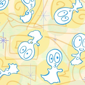 Ditsy Ghost-ies - Halloween pastel ghosts - ditsy Halloween Pastels - Yellow, Aqua -- 150dpi (Full Scale)