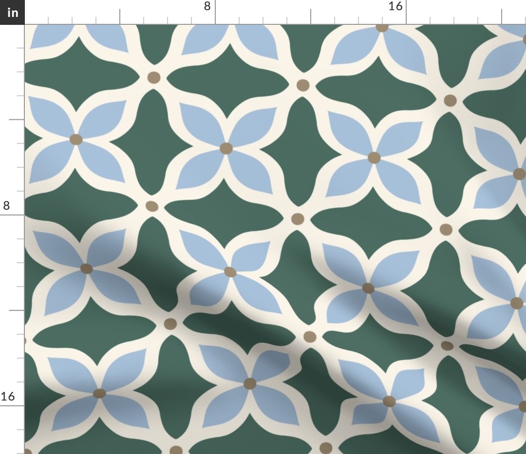 bold geo flower tiles - emerald and blue