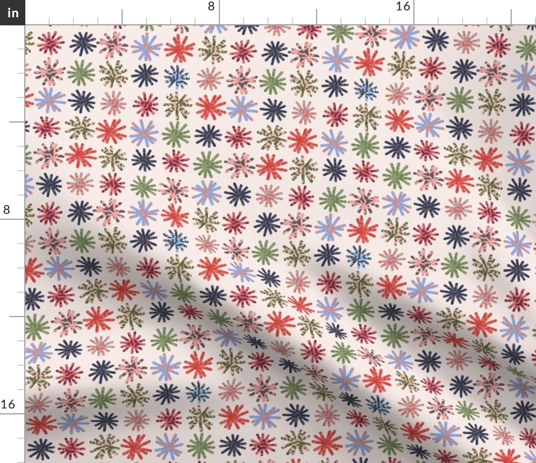 344 - Daisy Daisy - 100 Pattern Project non directional bold modern floral:: Medium scale for Home decor, kids apparel, star flowers, orange and blue