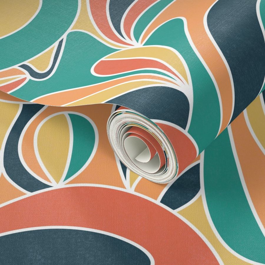 Retro Hippie Swirls Wallpaper | Spoonflower