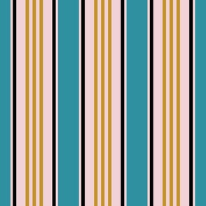 French mattress stripes mustard teal ticking Fabric