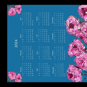 2024 Calendar; Pink Roses in Green Bottles