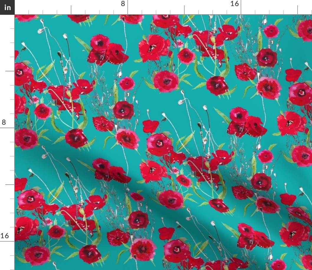 poppy fields in teal