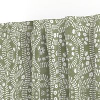 Small Geometric Floral Formal Garden Block Print in Moss Green