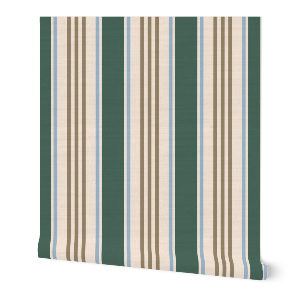 Vintage french stripes pine green brown cream