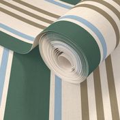 Vintage french stripes pine green brown cream