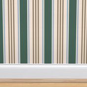 Vintage french stripes pine green brown cream