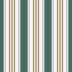 Vintage french stripes pine green brown cream