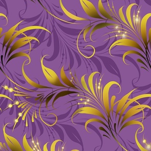 (jumbo) dewberry violet Freehand Folk Floral in Golden Yellow and Violet 