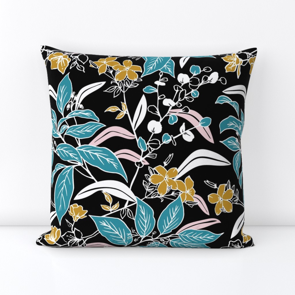Meadow - Botanical Floral Black Large Scale