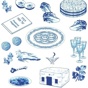Passover Toile, Blue on White