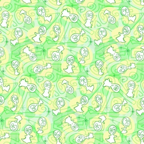 Ditsy Ghost-ies - Halloween pastel ghosts - ditsy Halloween Pastels - Green, Yellow -- 485dpi  (31% of Full Scale)
