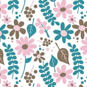 Pink Teal Brown Floral Pattern