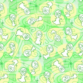 Ditsy Ghost-ies - Halloween pastel ghosts - ditsy Halloween Pastels - Green, Yellow -- 339dpi  (44% of Full Scale)
