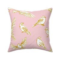 Sketched Birds in Pink and Yellow by Liz Conley