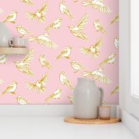 Sketched Birds in Pink and Yellow by Liz Conley