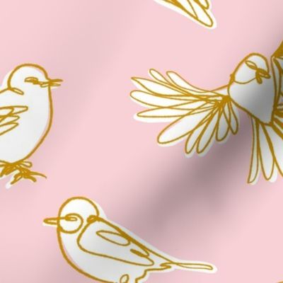 Sketched Birds in Pink and Yellow by Liz Conley