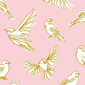 Sketched Birds in Pink and Yellow by Liz Conley