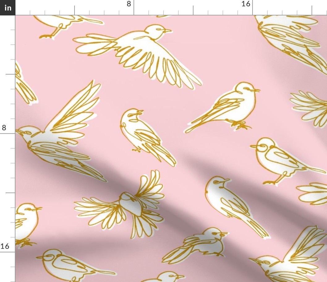 Sketched Birds in Pink and Yellow by Liz Conley
