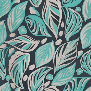 Botanical Abstract Bold Leaf Cyan