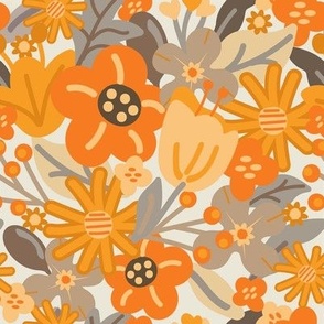 Scandinavian floral / orange / cream