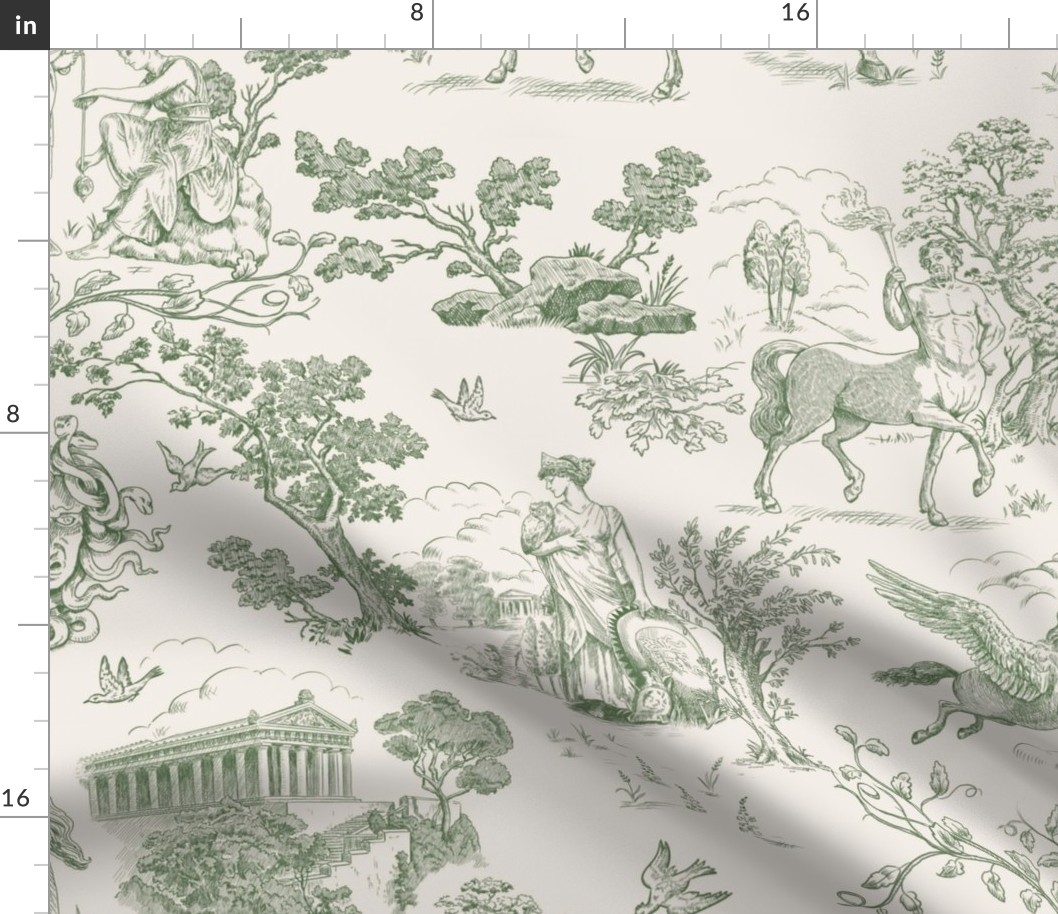 Greek Mythology Toile Olive on Taupe