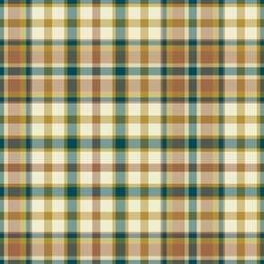 Teal Cocoa Brown Gold and Cream Plaid