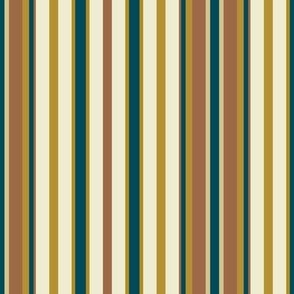 Teal Cocoa Brown Gold and Cream Vertical Stripe
