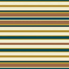 Teal Cocoa Brown Gold and Cream Horizontal Stripe