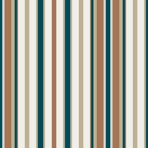 Teal Beige Cocoa Brown and Cream Vertical Stripe