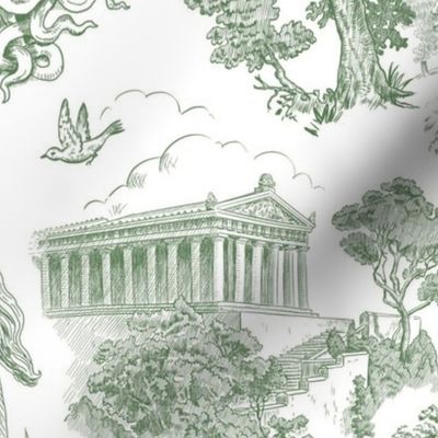 Greek Mythology Toile Olive on White