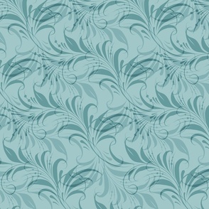 (large 10.5x19in) Mint green Freehand Folk Floral monochrome 