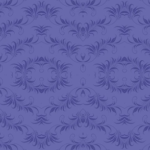 (small 5x9in mirrorred) Very Peri purple-blue periwinkle Freehand Folk Floral in monochrome 