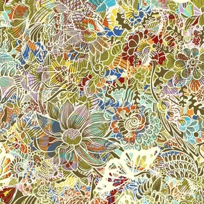 Modern Retro Botanical - Illustrated Whimsical Bohemian Floral - Breaking Free - Day Break - Scale 2