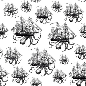 Kraken Attackin Black and White Pattern