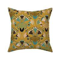 Egyptian art deco mustard and teal