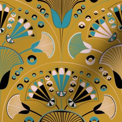 Egyptian art deco mustard and teal