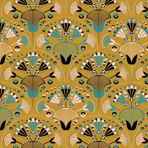 Egyptian art deco mustard and teal