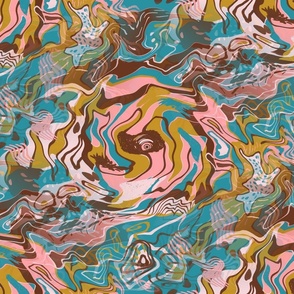 abstract marble swirl lagoon mustard cotton candy, jumbo large scale, teal green blue yellow gold pink coral brown