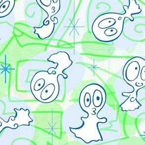 Ditsy Ghost-ies - Halloween pastel ghosts - ditsy Halloween Pastels - Green, Blue -- 150dpi (full scale)