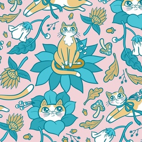 Fall Feline Floral in Petal Pink