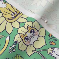 Fall Feline Floral in Green {small}